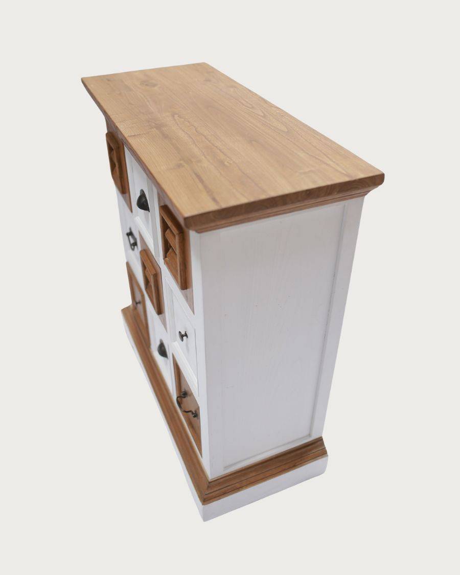Inda - Petit buffet en Mindy massif blanc et naturel 80 cm - UNIQKA - Imagen 6