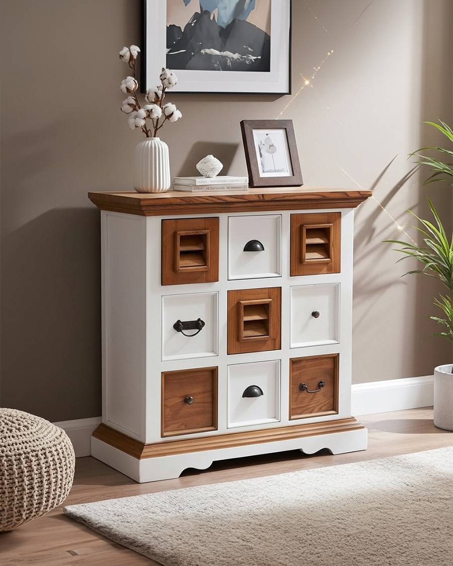 Inda - Petit buffet en Mindy massif blanc et naturel 80 cm - UNIQKA - Imagen 2