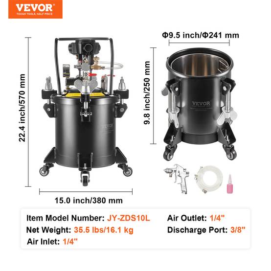 Vevor - VEVOR Réservoir de Peinture sous Pression 10 L 70 PSI Agitation Automatique - Image 7