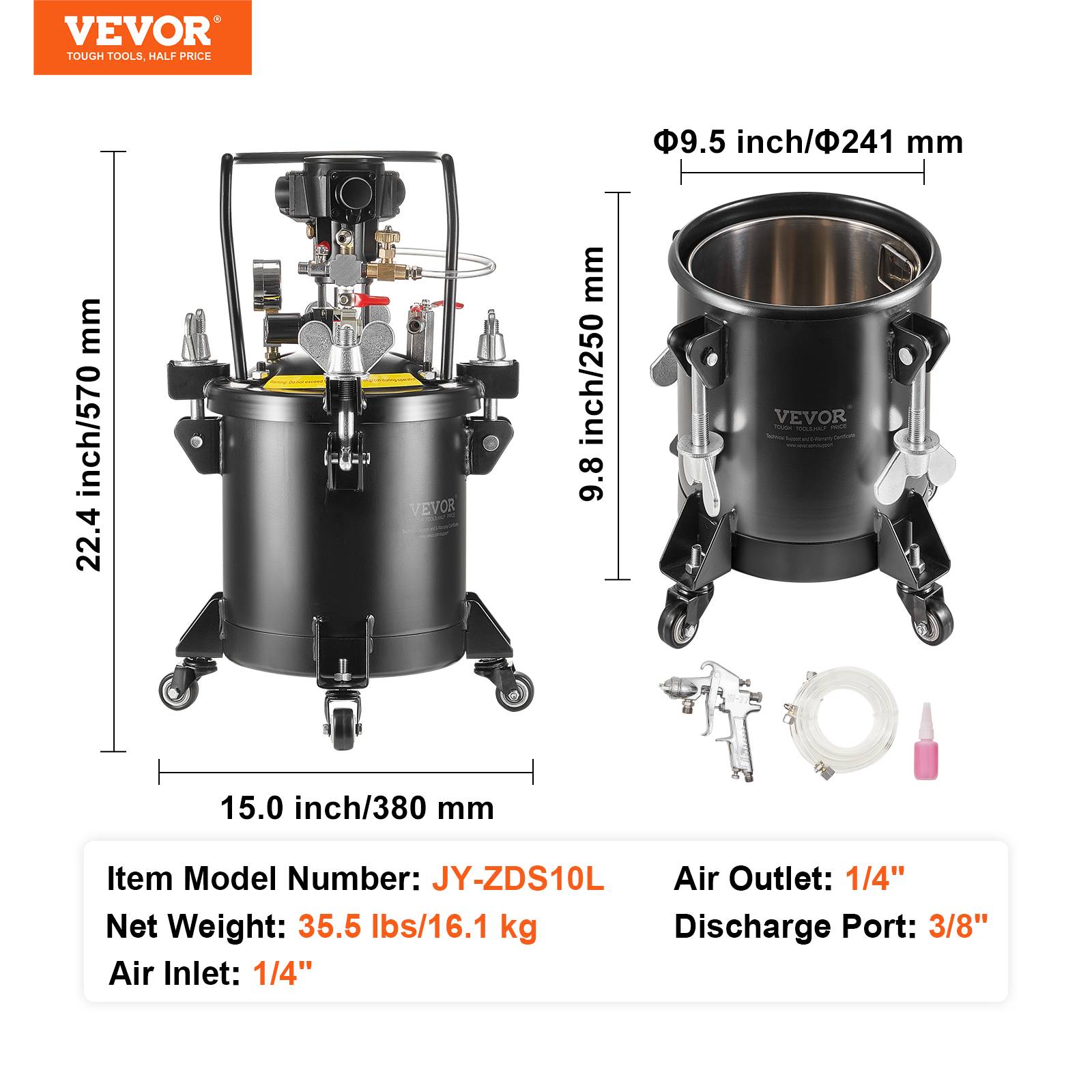 Vevor - VEVOR Réservoir de Peinture sous Pression 10 L 70 PSI Agitation Automatique - Image 7