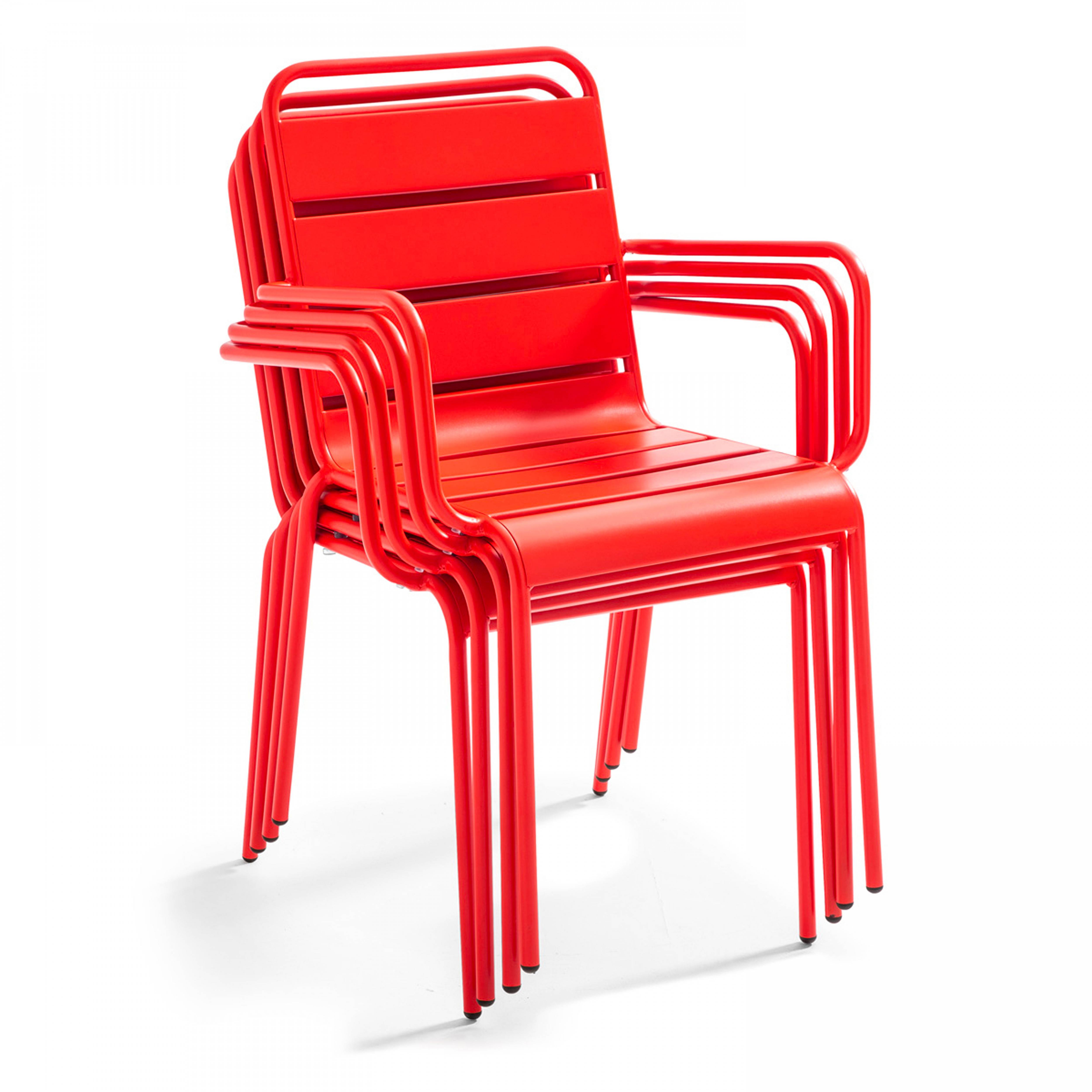 Oviala - Ensemble table de jardin carrée et 8 fauteuils en métal rouge Palavas - Oviala - Imagen 6