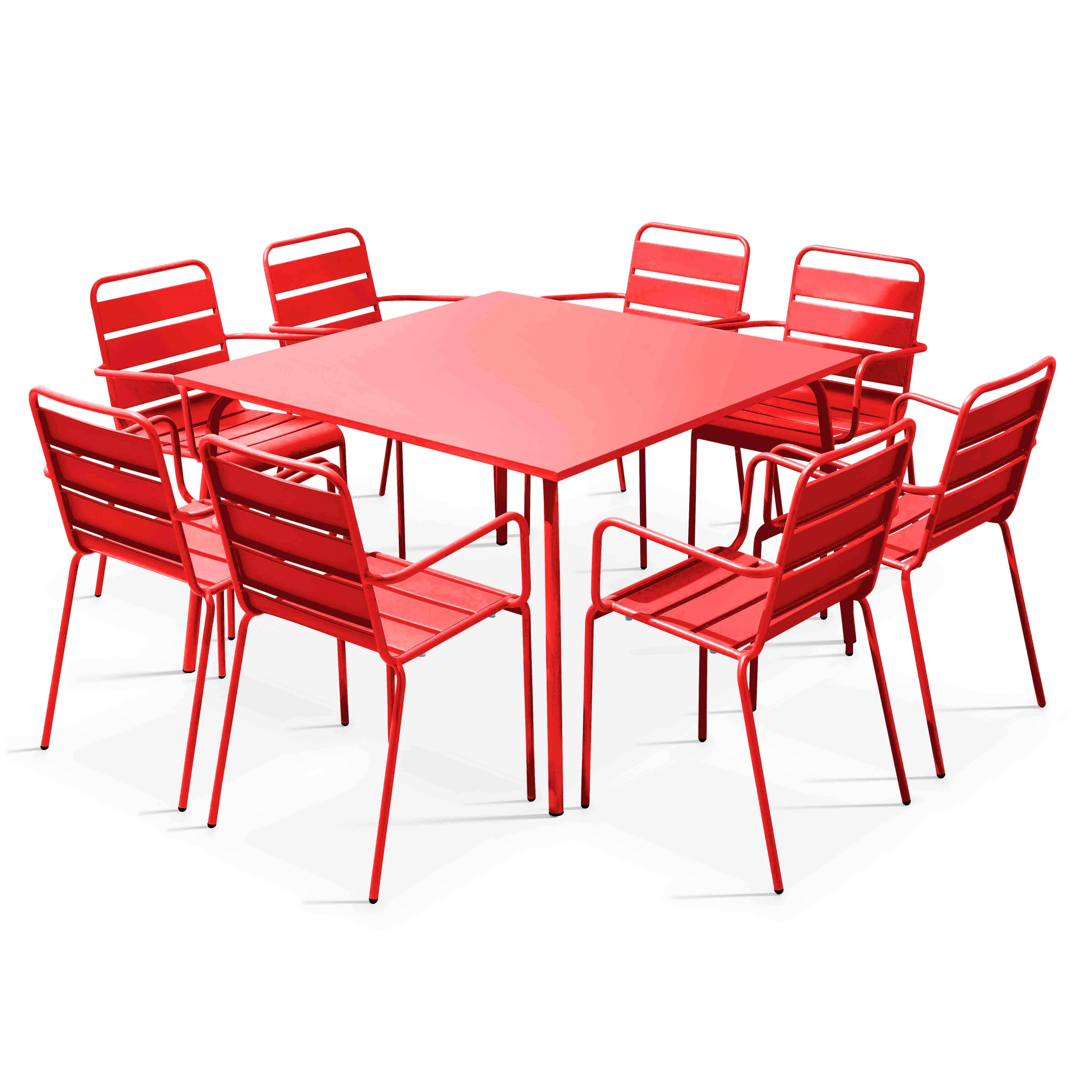 Oviala - Ensemble table de jardin carrée et 8 fauteuils en métal rouge Palavas - Oviala - Imagen 1