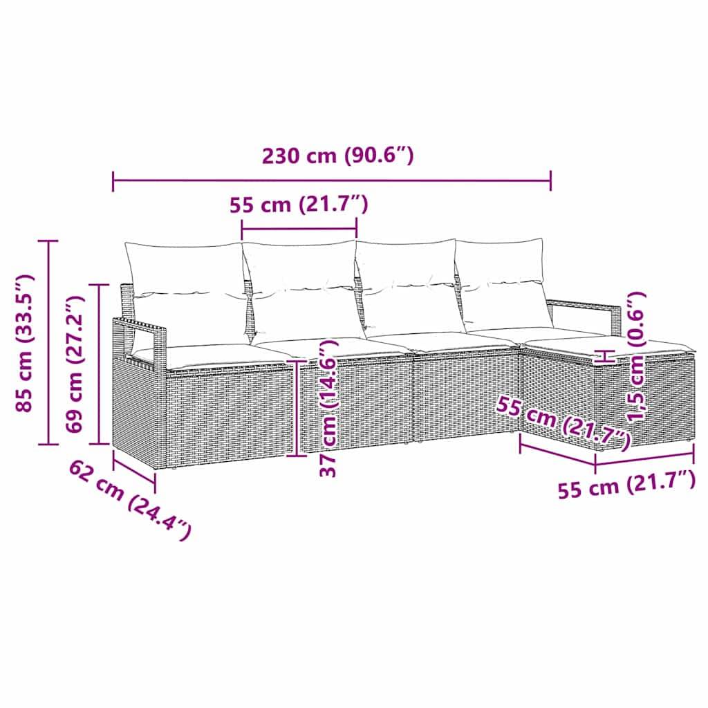 Salon de jardin 4 places en polyrotin modulable avec coussins confort Marron – ComfortXL Outdoor Living - Image 8