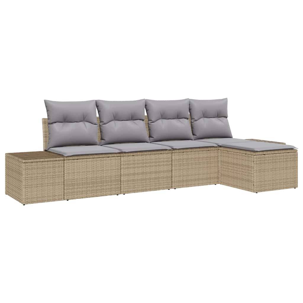 Salon de jardin 5 éléments polyrotin modulable et confortable pour extérieur Beige – ComfortXL Outdoor Living - Image 2