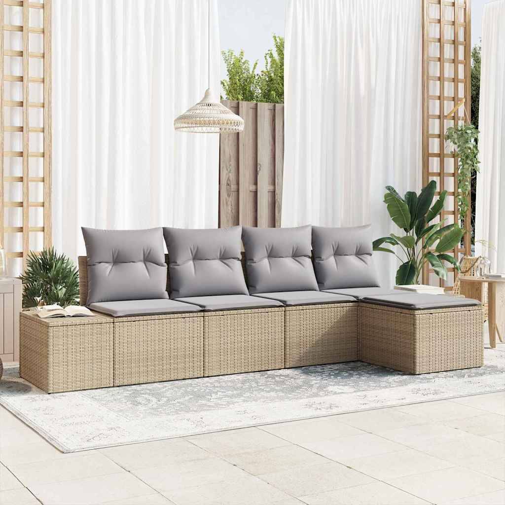 Salon de jardin 5 éléments polyrotin modulable et confortable pour extérieur Beige – ComfortXL Outdoor Living - Image 1