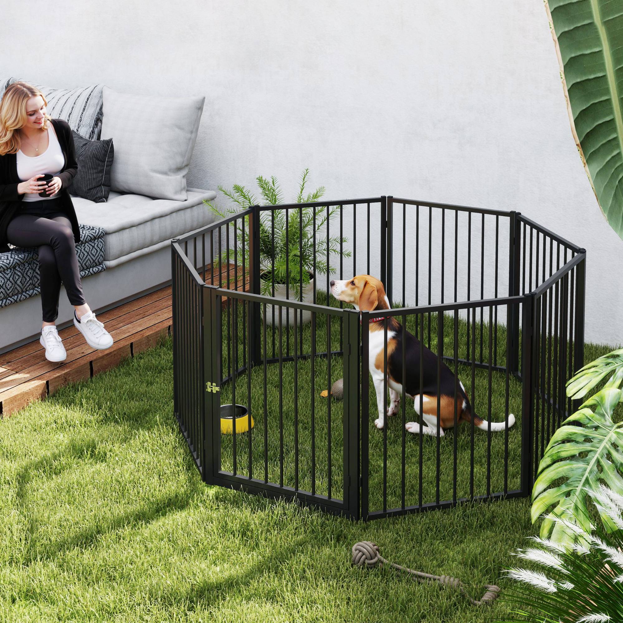 Parc pour chien à 8 panneaux, 60 x 76 cm, pour chiens de petite et moyenne taille, utilisation intérieure et extérieure, noir. - Image 3