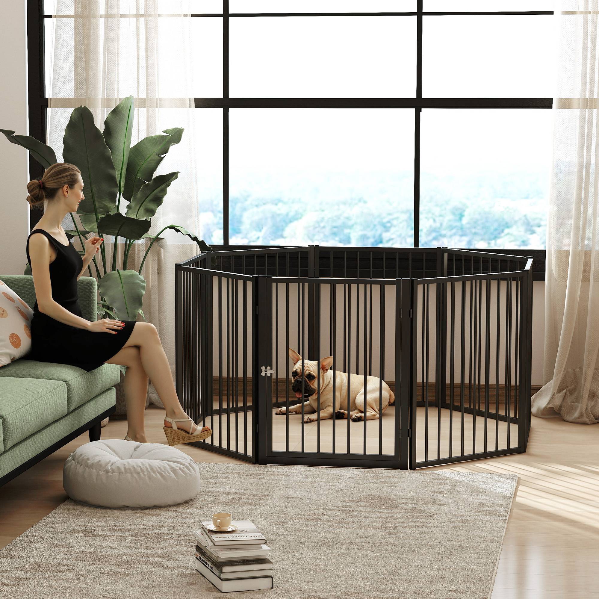 Parc pour chien à 8 panneaux, 60 x 76 cm, pour chiens de petite et moyenne taille, utilisation intérieure et extérieure, noir. - Image 4
