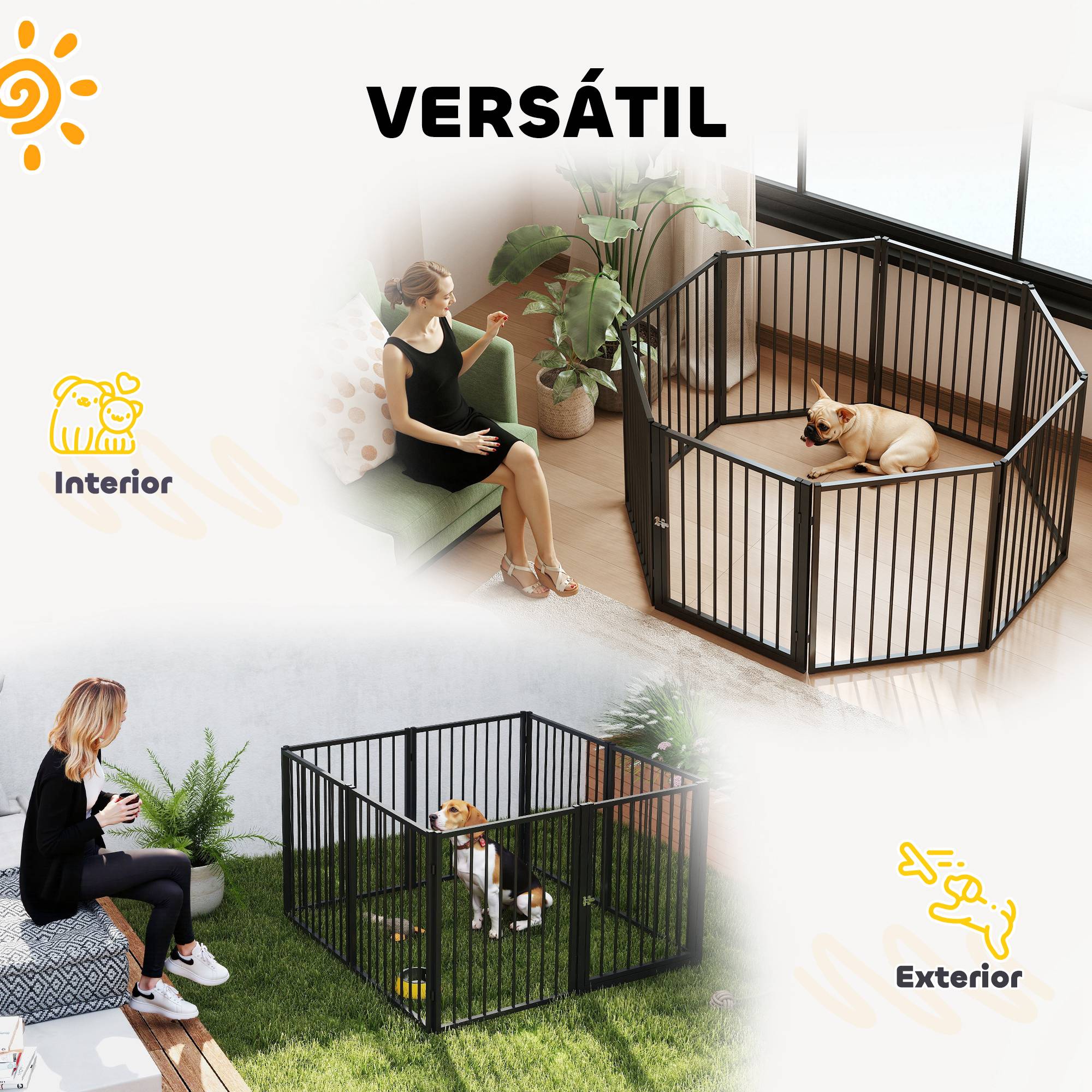 Parc pour chien à 8 panneaux, 60 x 76 cm, pour chiens de petite et moyenne taille, utilisation intérieure et extérieure, noir. - Image 6