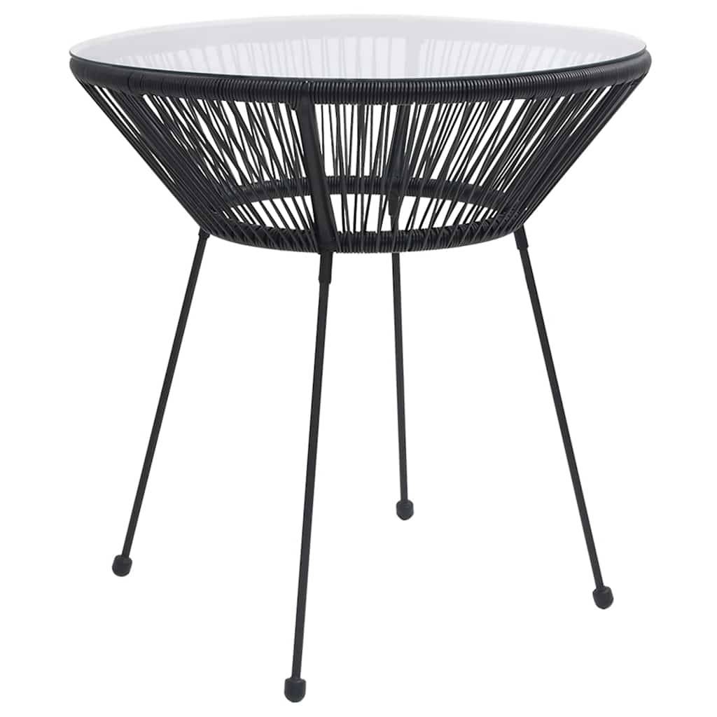 Table à manger de jardin Noir Ø70 x 74 cm Rotin et verre - PANGIVO