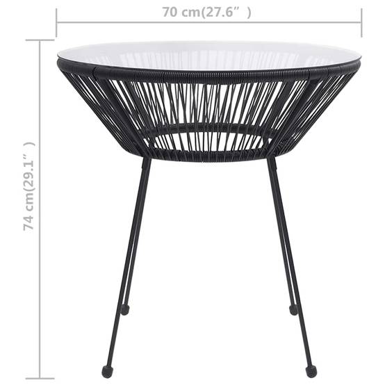 Table à manger de jardin Noir Ø70 x 74 cm Rotin et verre - PANGIVO - Image 4