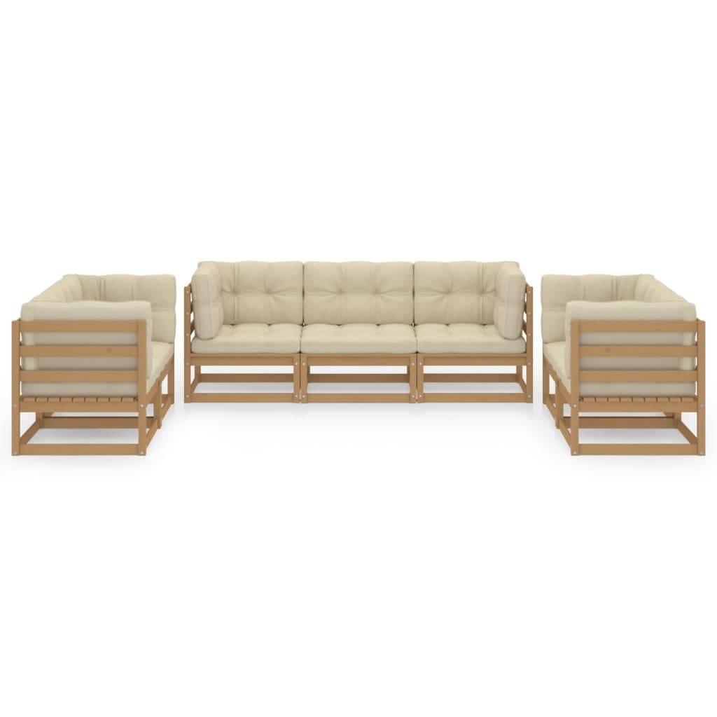 Helloshop26 - Salon de jardin meuble d'extérieur ensemble de mobilier 7 pièces avec coussins bois de pin massif - Imagen 2