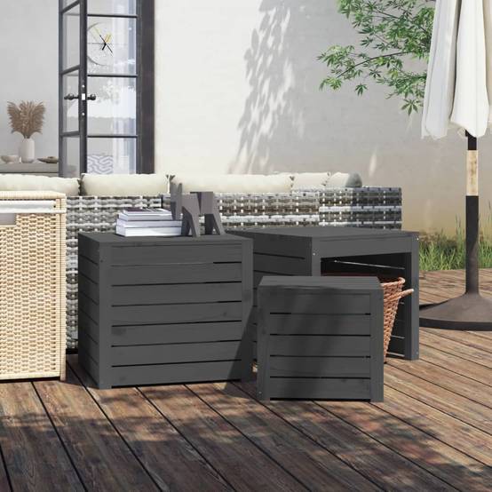 Ensemble de coffres de jardin bois de pin gris 50.5 x 50.5 x 46.5 cm - PANGIVO - Image 1