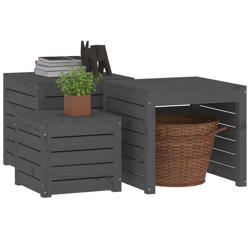 Ensemble de coffres de jardin bois de pin gris 50.5 x 50.5 x 46.5 cm - PANGIVO - Image 4