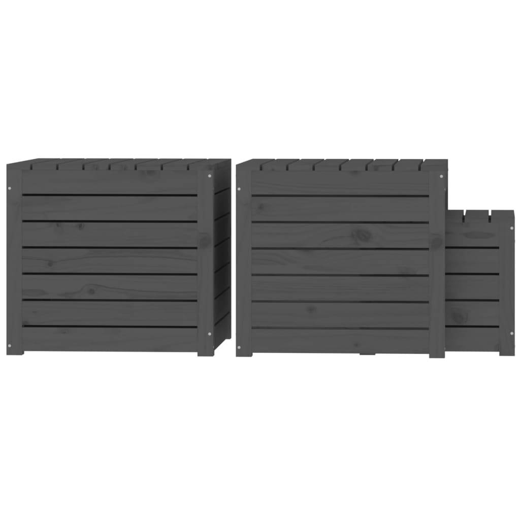 Ensemble de coffres de jardin bois de pin gris 50.5 x 50.5 x 46.5 cm - PANGIVO - Image 7