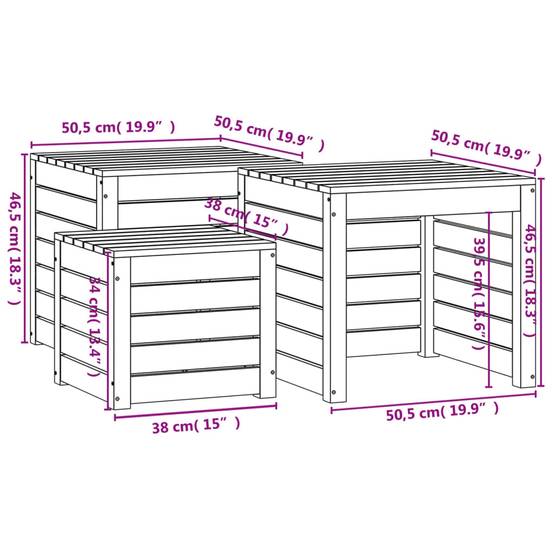 Ensemble de coffres de jardin bois de pin gris 50.5 x 50.5 x 46.5 cm - PANGIVO - Image 10