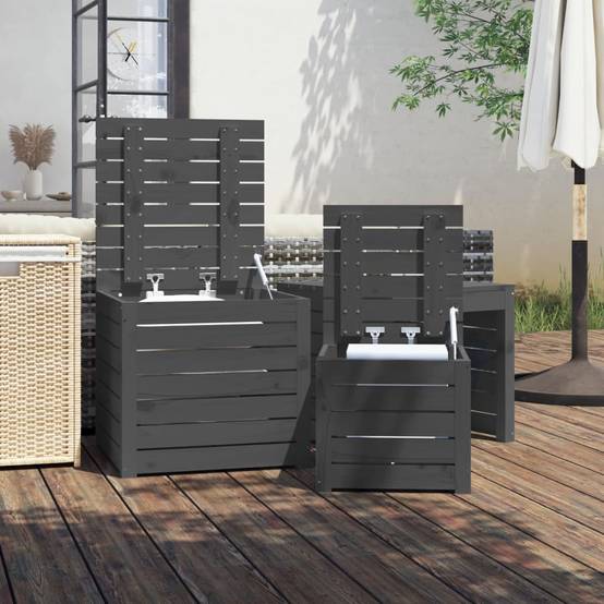 Ensemble de coffres de jardin bois de pin gris 50.5 x 50.5 x 46.5 cm - PANGIVO - Image 3