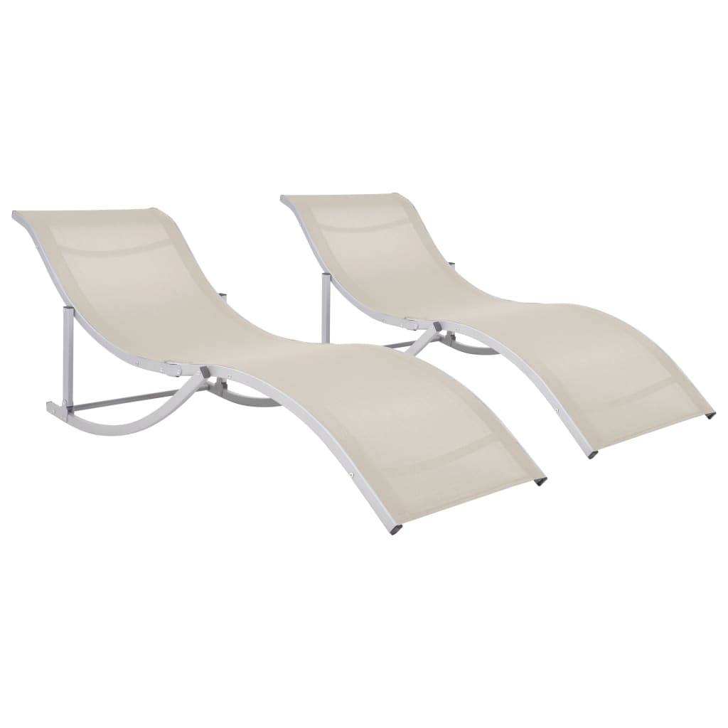 Helloshop26 - Lot de deux chaises longues pliables textilène crème - Imagen 1
