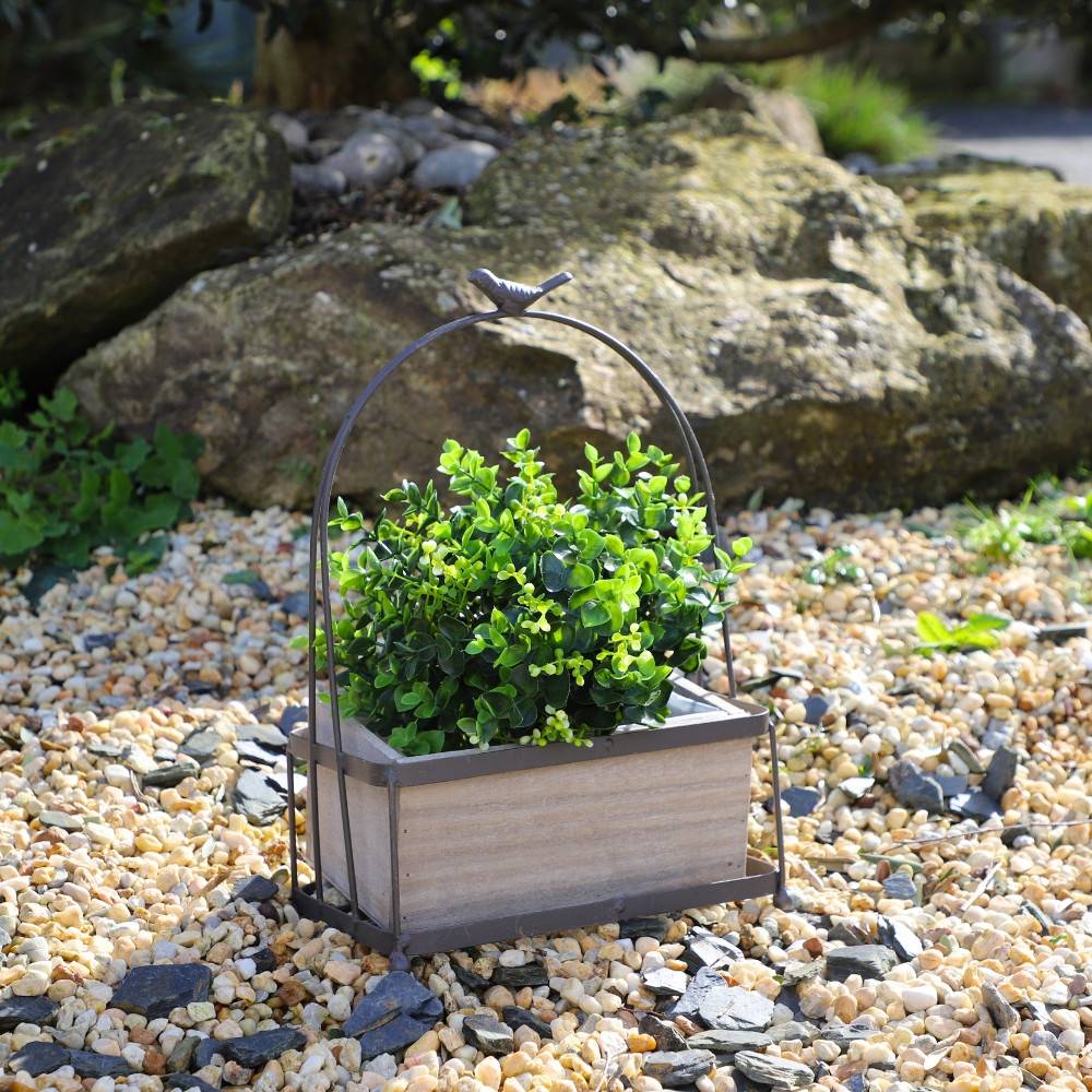 Jardinière en bois et en métal marron 24 x 14 x 35 cm Chemin de campagne - Imagen 3
