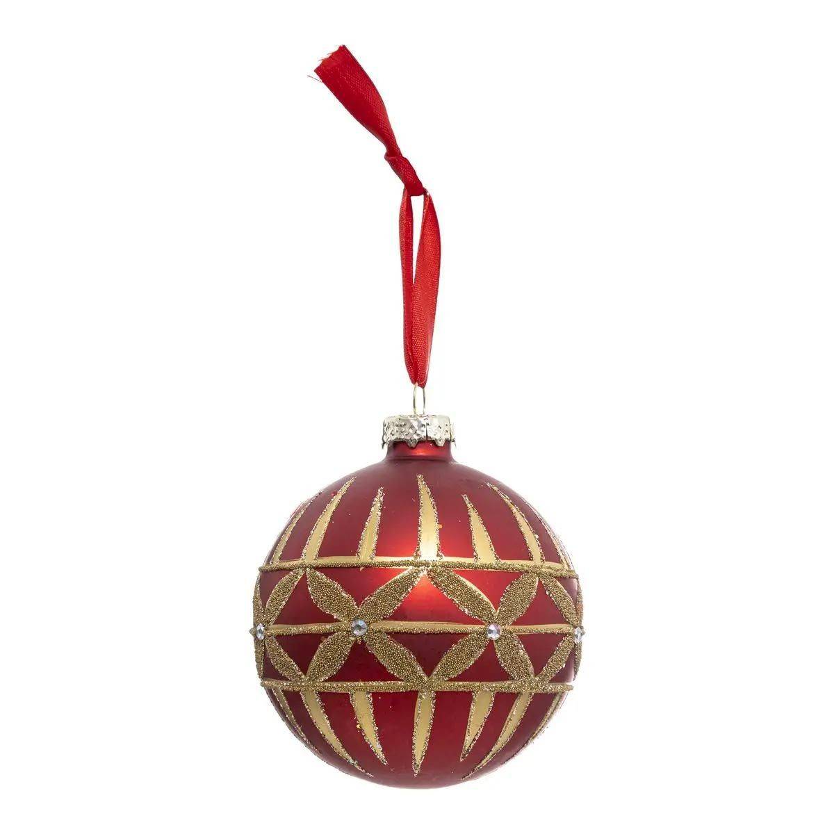Boule de Noël Strass "Féerie Folk" 8cm Rouge