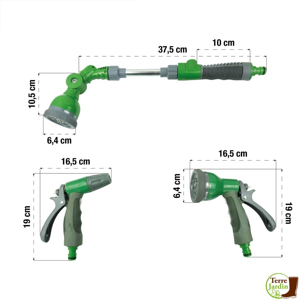 Terre Jardin - Kit d'arrosage avec pistolets, lance et raccordements tuyau 15 mm et 19 mm - Imagen 2