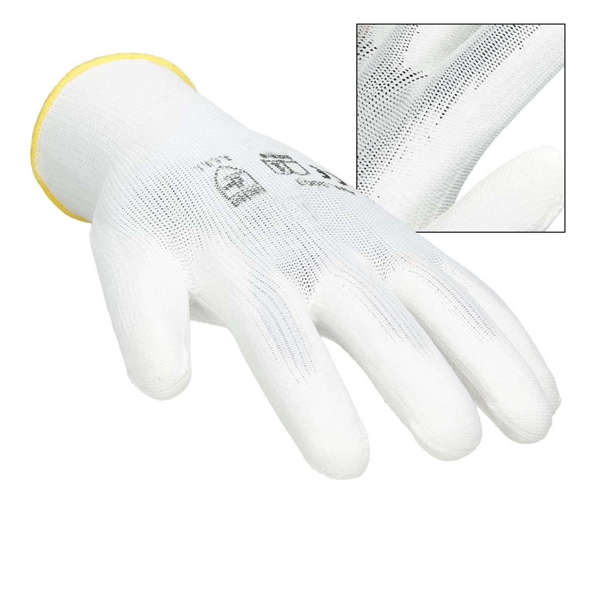 Ecd-Germany - ECD Germany 36 paires de gants de travail avec revêtement PU, taille 8-M, blanc, respirant, antidérapant - Imagen 3