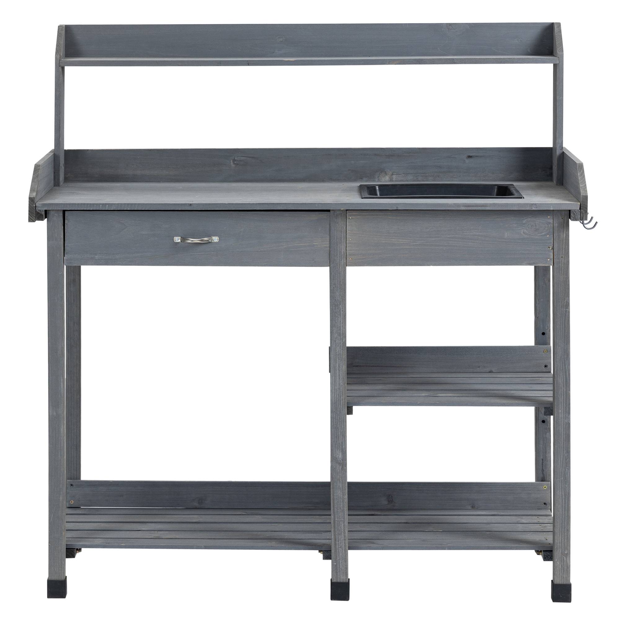 ComfortXL - Table de rempotage bois de sapin gris 115 x 45 x 121 cm jardinage avec évier - ComfortXL Outdoor Living