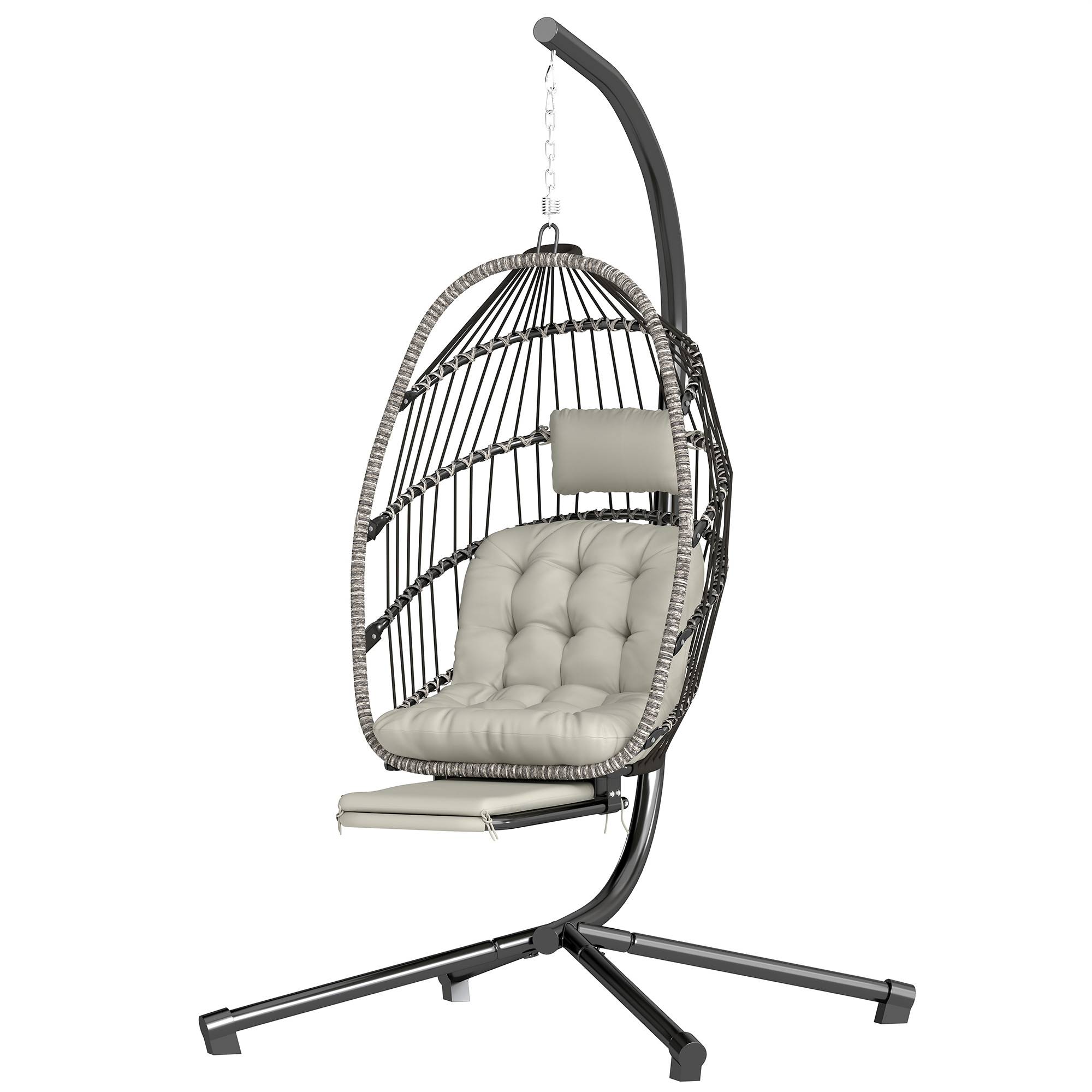 Fauteuil suspendu avec support, chaise suspendue pliante avec repose-pieds rétractable, gris clair - Image 2