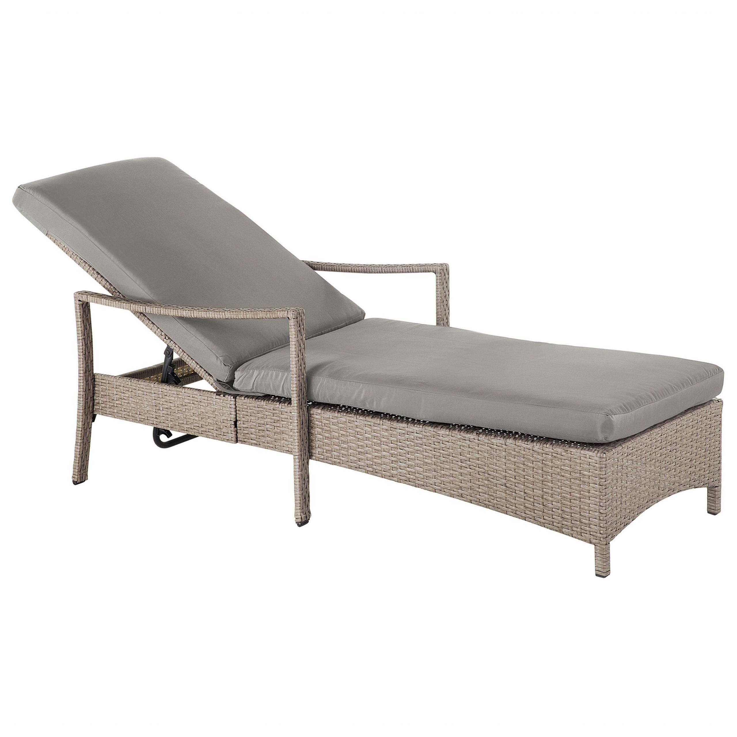 Beliani - Chaise Longue Bain de Soleil avec Dossier Réglable en Rotin Marron avec Coussin Gris Design Intemporel et Moderne pour Jardin ou Terrasse Beliani - Imagen 1