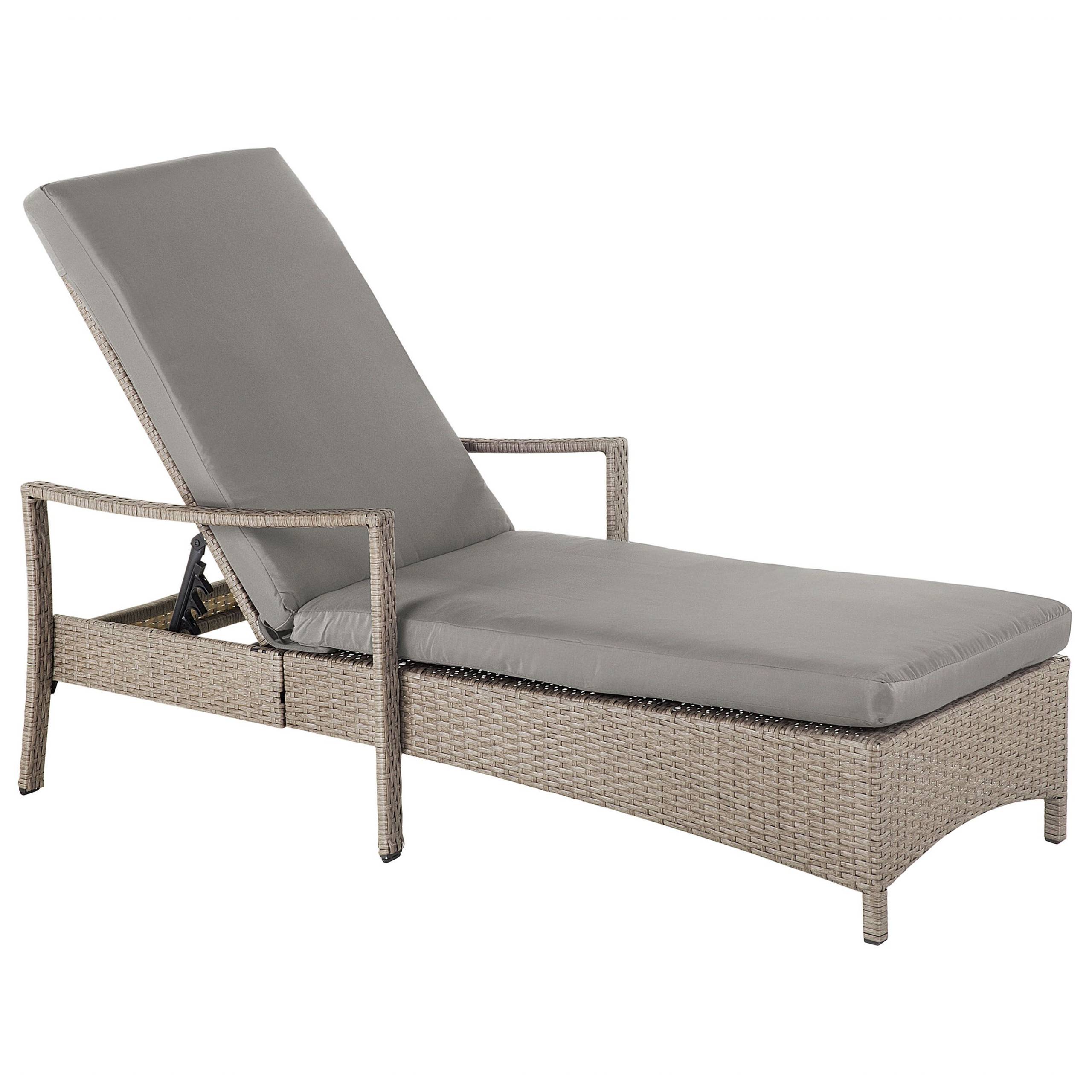 Beliani - Chaise Longue Bain de Soleil avec Dossier Réglable en Rotin Marron avec Coussin Gris Design Intemporel et Moderne pour Jardin ou Terrasse Beliani - Imagen 4