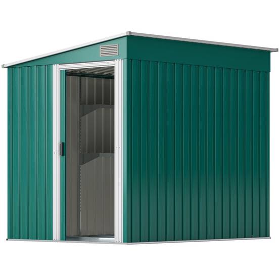 Abri de jardin adossé acier rangement extérieur porte coulissante 206x154x181cm vert - ComfortXL Outdoor Living - Image 2