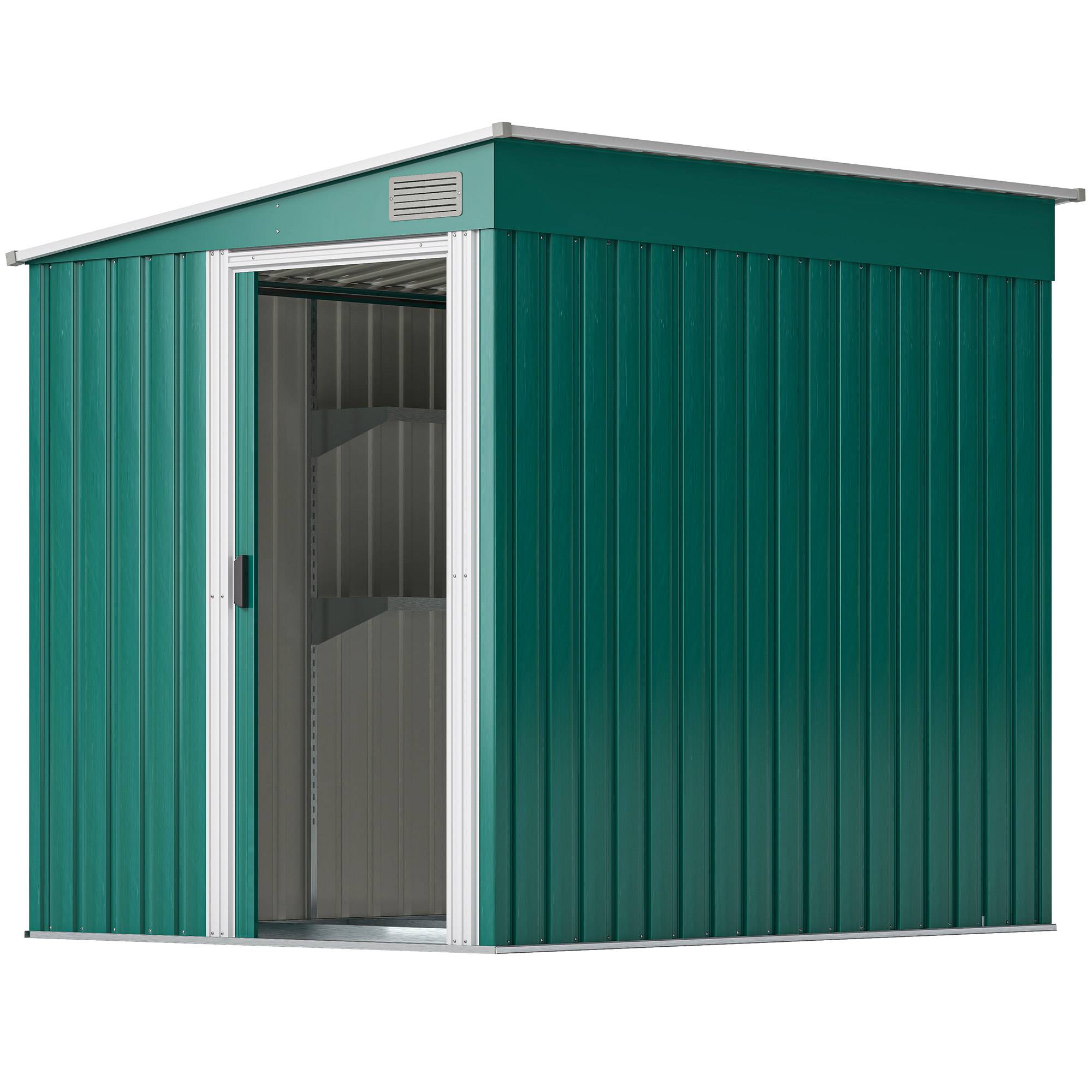 Abri de jardin adossé acier rangement extérieur porte coulissante 206x154x181cm vert - ComfortXL Outdoor Living - Image 2