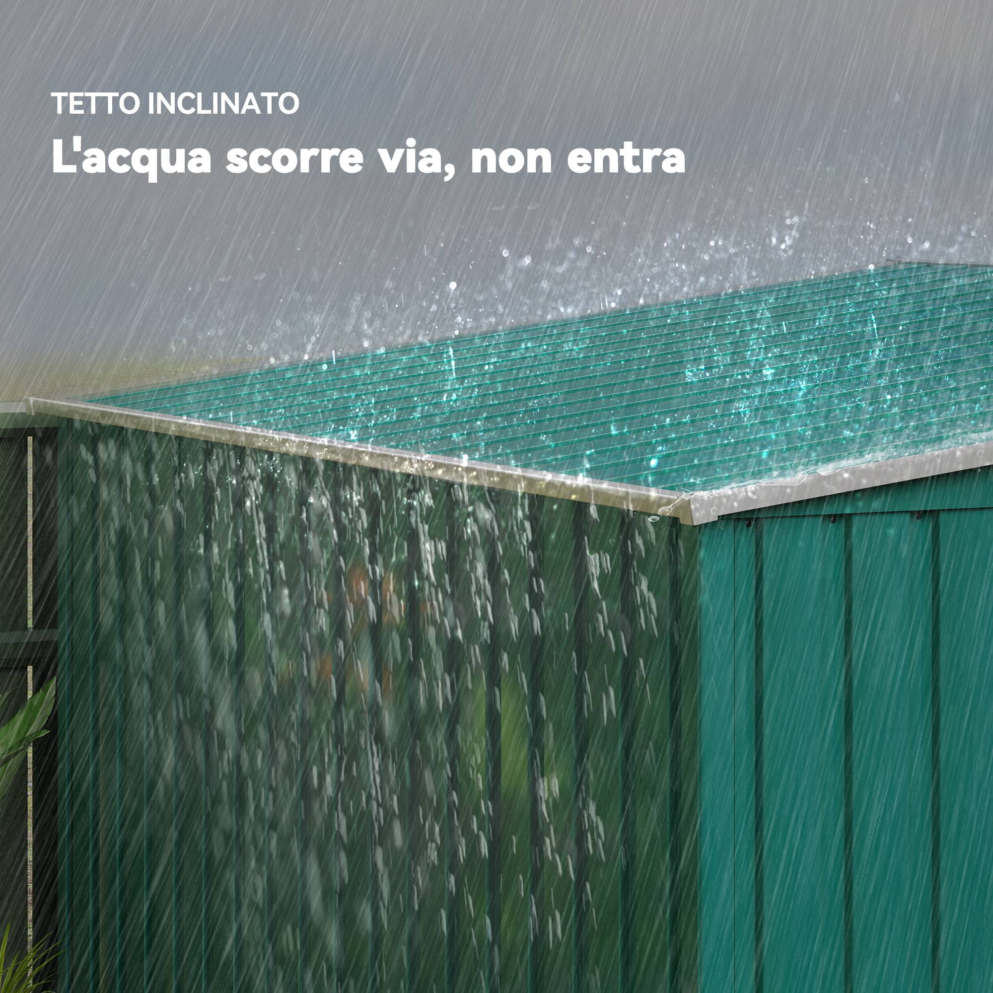 Abri de jardin adossé acier rangement extérieur porte coulissante 206x154x181cm vert - ComfortXL Outdoor Living - Image 9