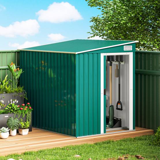 Abri de jardin adossé acier rangement extérieur porte coulissante 206x154x181cm vert - ComfortXL Outdoor Living - Image 4