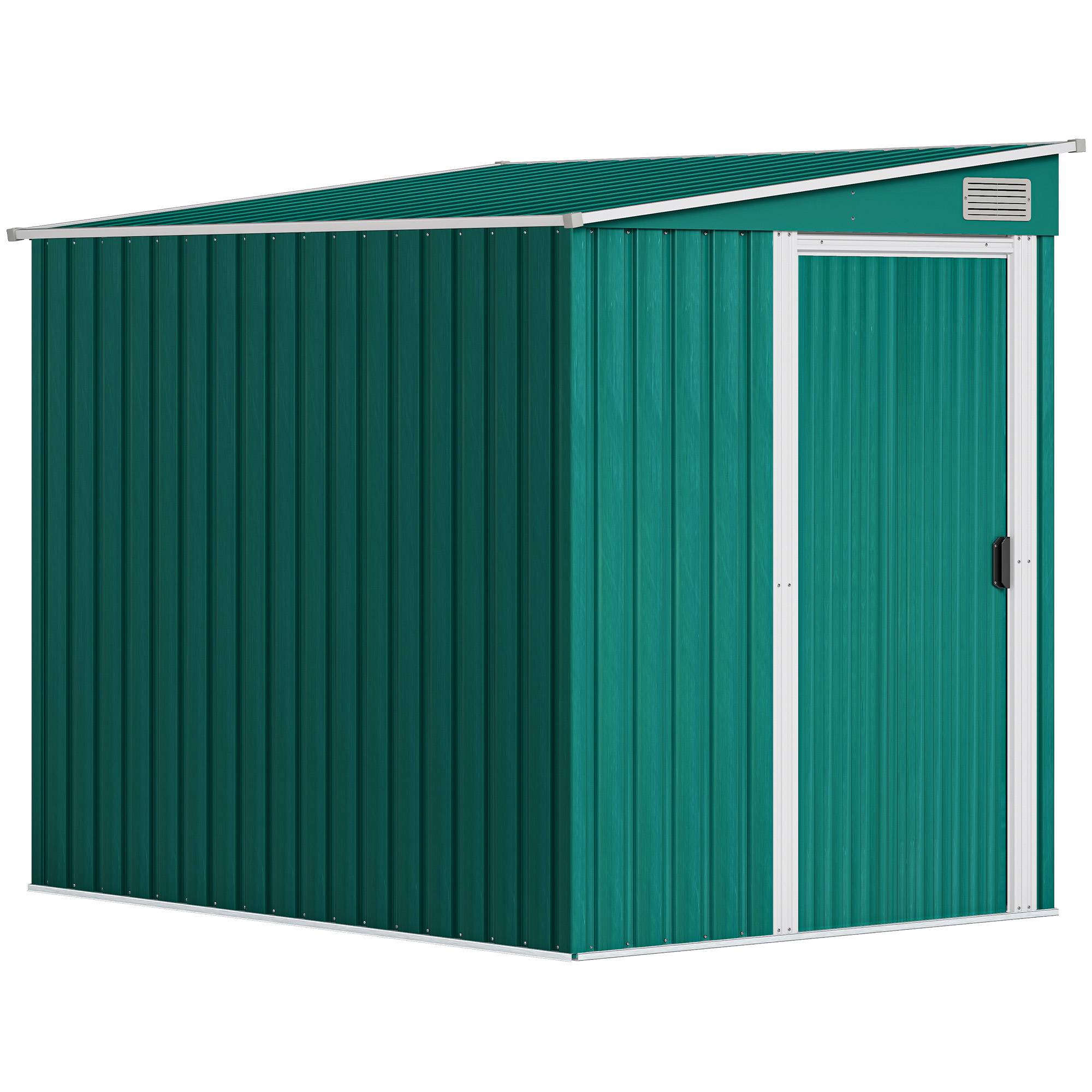 Abri de jardin adossé acier rangement extérieur porte coulissante 206x154x181cm vert - ComfortXL Outdoor Living - Image 1