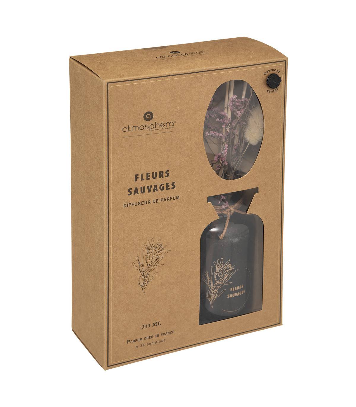 Diffuseur de parfum Fleurs sauvages 300 ml avec Bâtonnets et Fleurs séchées - Imagen 2