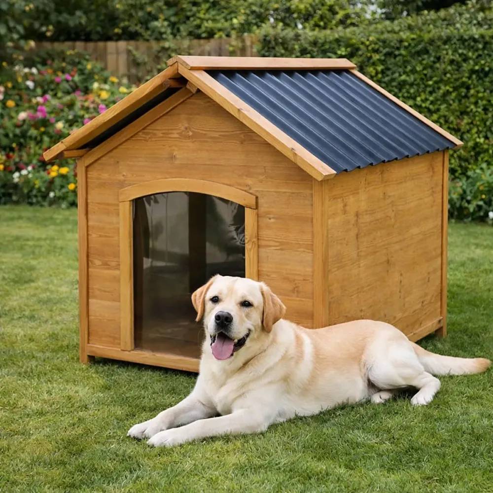 Niche en bois chalet pour chien - Taille L - Toit PVC - Image 1