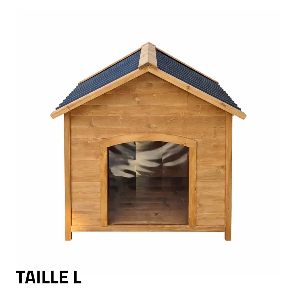 Niche en bois chalet pour chien - Taille L - Toit PVC - Image 7