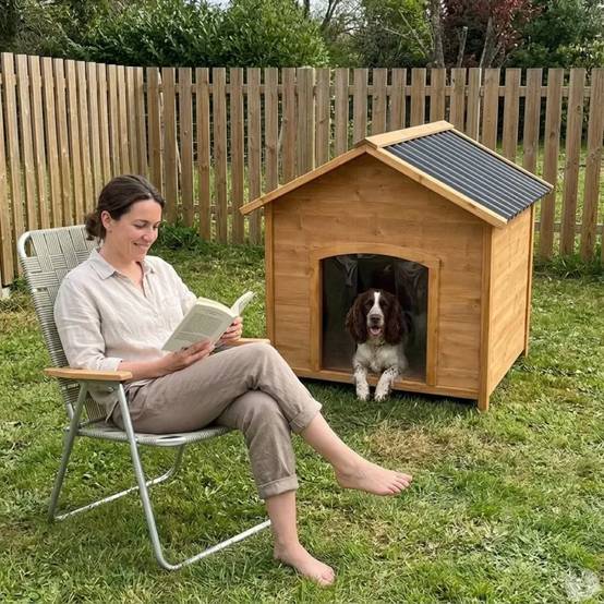 Niche en bois chalet pour chien - Taille L - Toit PVC - Image 4