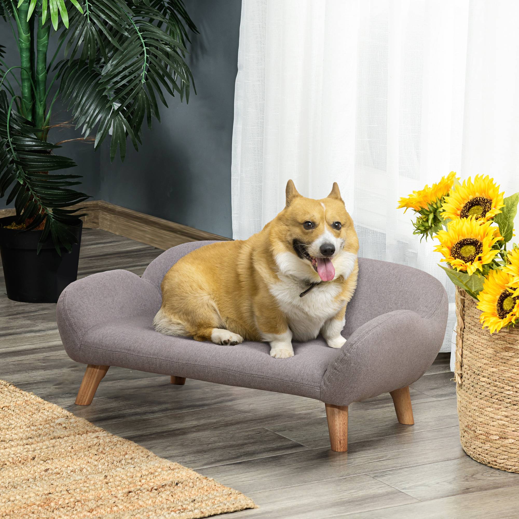 ComfortXL - Canapé lit aspect lin pour chien et chat rembourrage confortable 72cm gris clair - ComfortXL Outdoor Living - Image 3