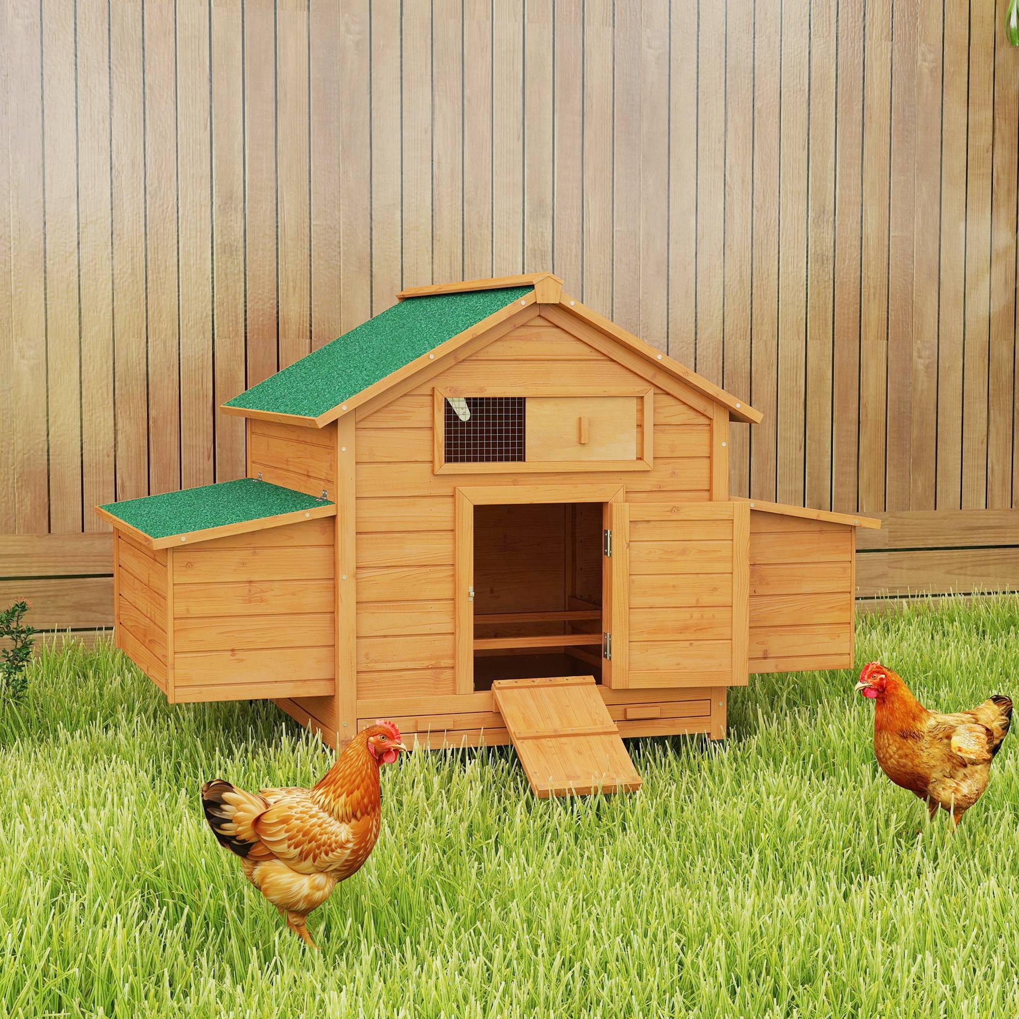 Poulailler extérieur bois sapin 2-4 poules double pondoir tiroir amovible 150x100x96cm jaune - ComfortXL Outdoor Living - Image 3