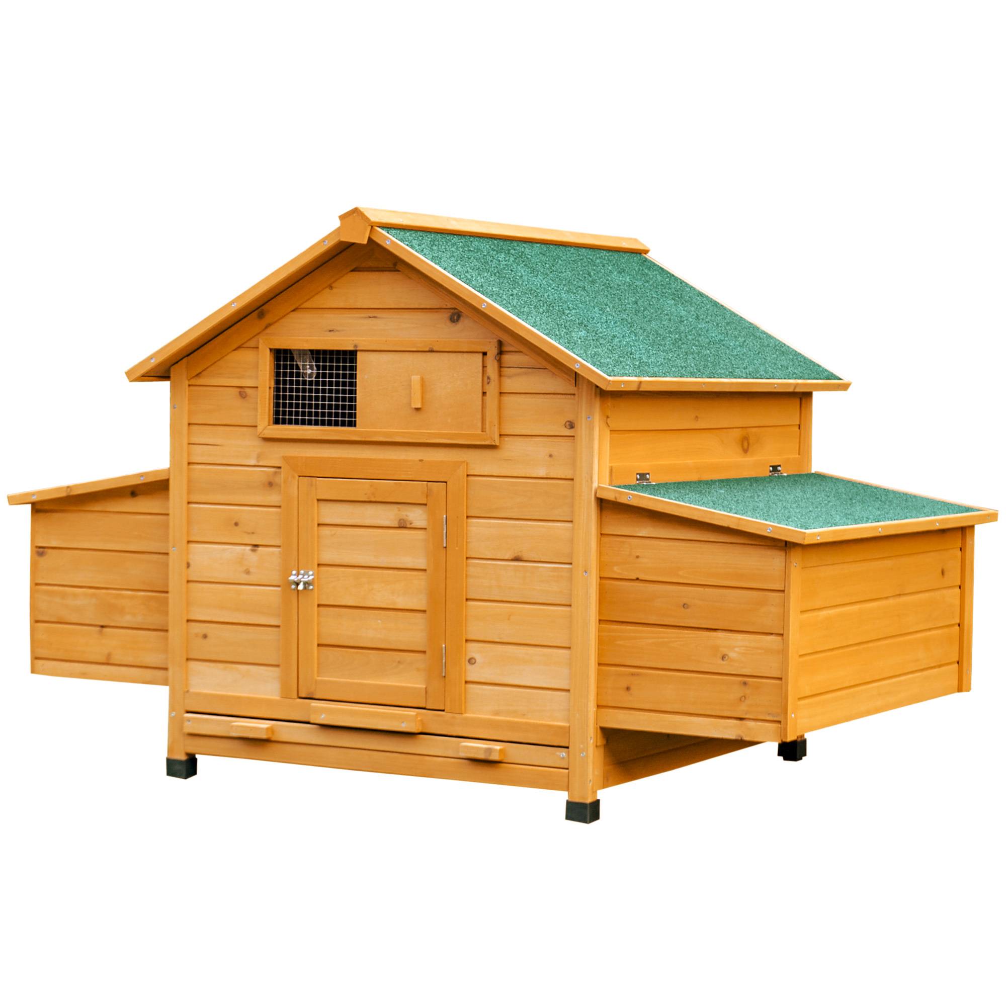 Poulailler extérieur bois sapin 2-4 poules double pondoir tiroir amovible 150x100x96cm jaune - ComfortXL Outdoor Living - Image 2