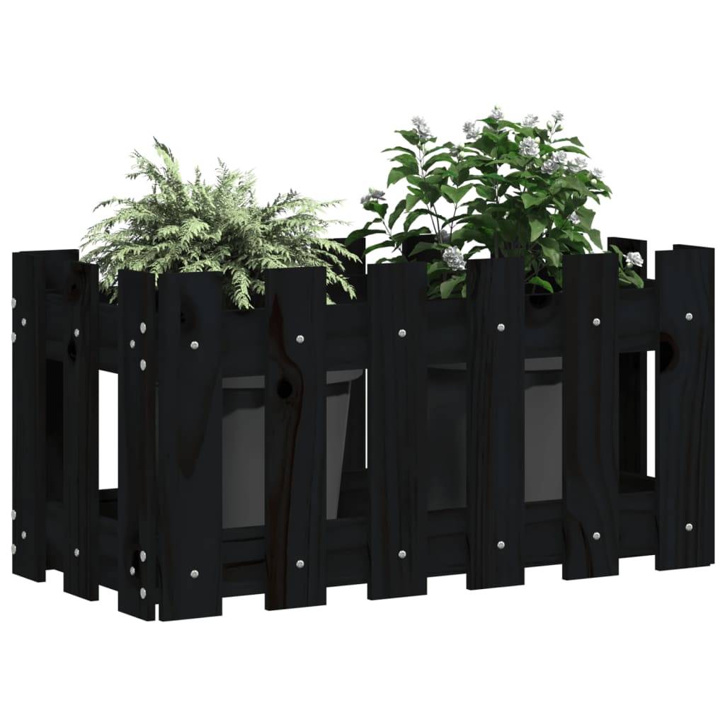 Maison Chic - Jardinière, Bac à fleurs, Pot de fleurs avec design de clôture noir 60x30x30 cm pin massif - Image 3