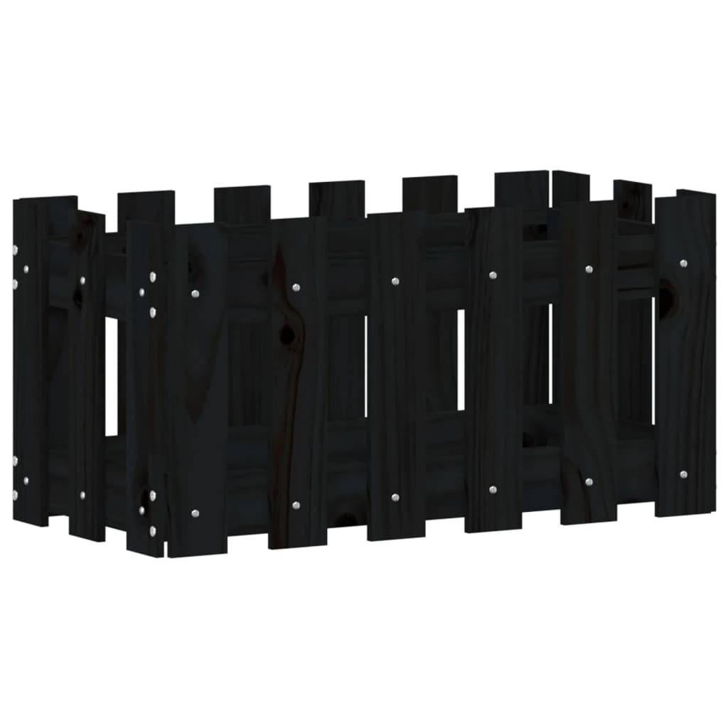 Maison Chic - Jardinière, Bac à fleurs, Pot de fleurs avec design de clôture noir 60x30x30 cm pin massif - Image 4