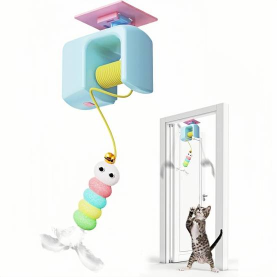 Jouet Pour Chats Et Chatons Suspendu à Porte avec Levage Électrique et Installation Facile Bleue - Lytech - Image 1