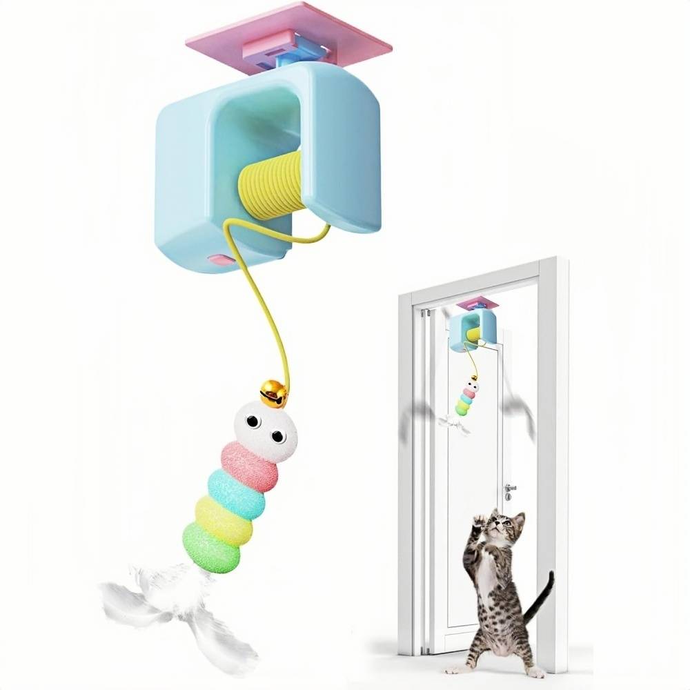 Jouet Pour Chats Et Chatons Suspendu à Porte avec Levage Électrique et Installation Facile Bleue - Lytech - Image 1
