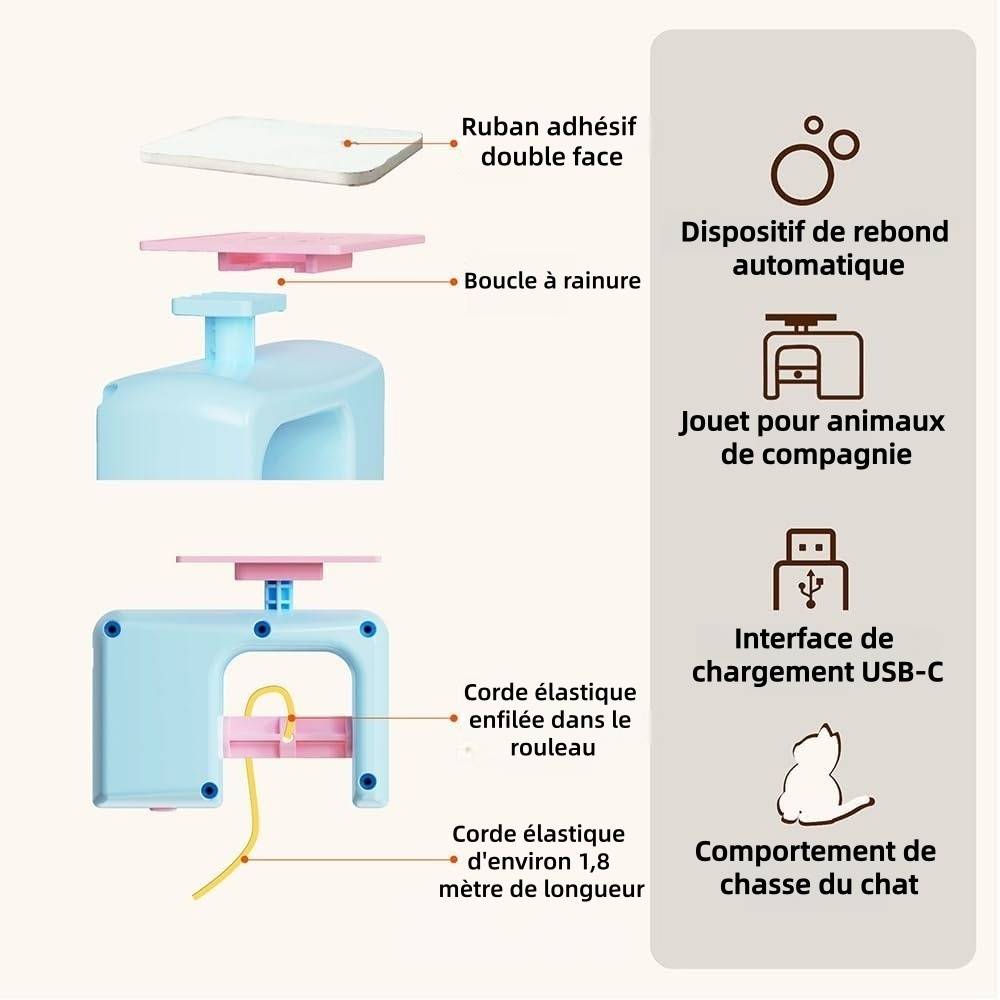 Jouet Pour Chats Et Chatons Suspendu à Porte avec Levage Électrique et Installation Facile Bleue - Lytech - Image 3