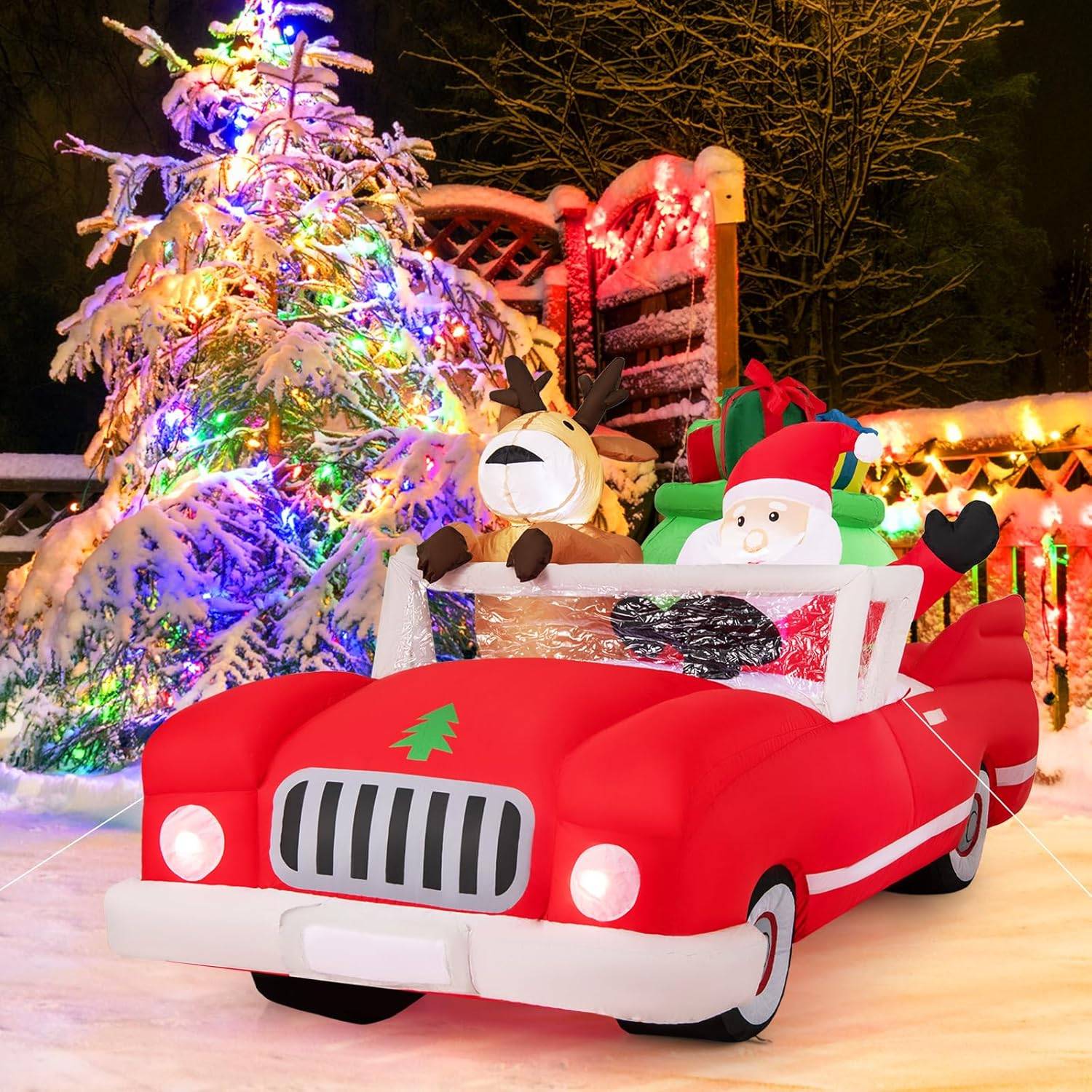 Train Du Père Noël Gonflable Lumineux (8 Pieds) Sur Roues Avec Bonbons – Neuf