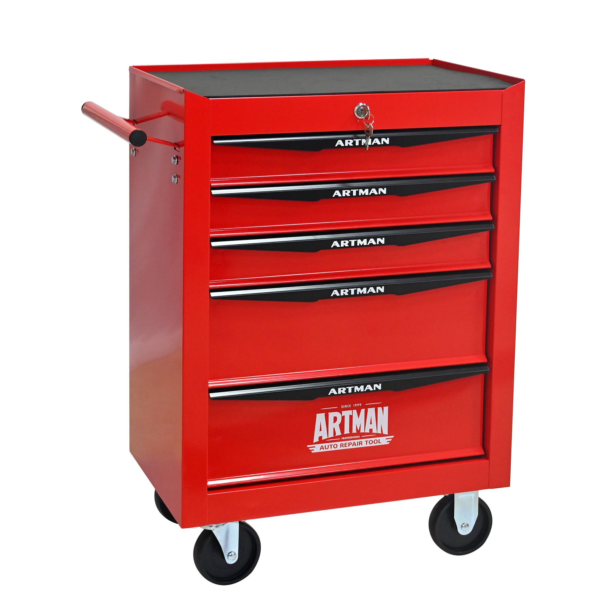 Servante d'atelier Acier Garage 5 Tiroirs Roulante Verrouillable Rouge Noir - ComfortXL Outdoor Living - Image 2