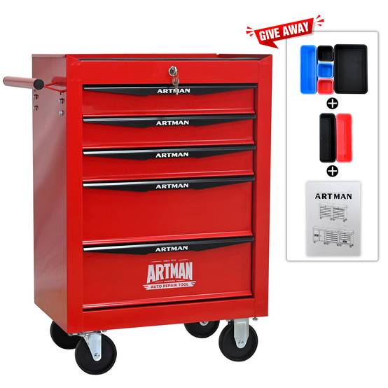 Servante d'atelier Acier Garage 5 Tiroirs Roulante Verrouillable Rouge Noir - ComfortXL Outdoor Living - Image 8