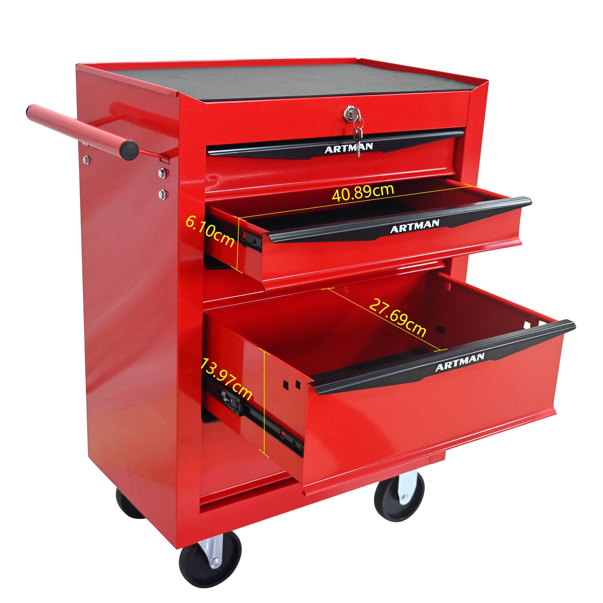 Servante d'atelier Acier Garage 5 Tiroirs Roulante Verrouillable Rouge Noir - ComfortXL Outdoor Living - Image 4